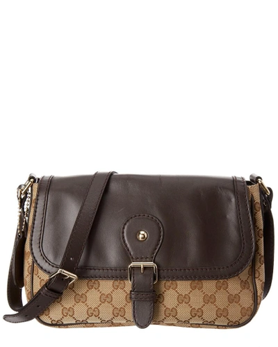 Shop Gucci Brown Gg Supreme Canvas & Leather Shoulder Bag In Nocolor