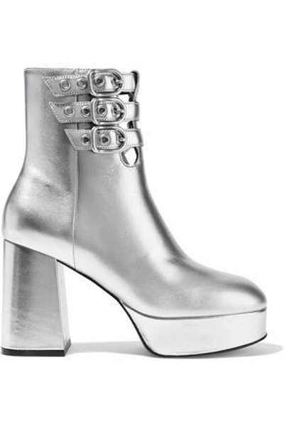 Shop Opening Ceremony Woman Joan Metallic Leather Platform Ankle Boots Silver
