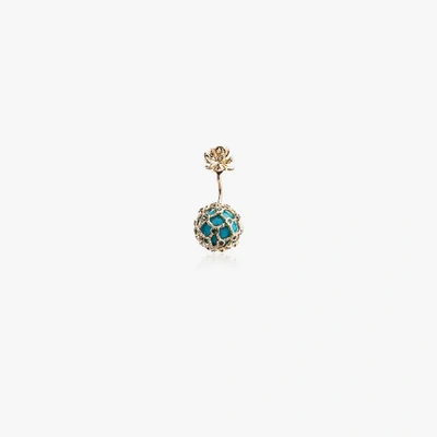 Shop Yvonne Léon Ladies Turquoise Blue Pineapple Design 18kt Gold Mini Earrings In Metallic