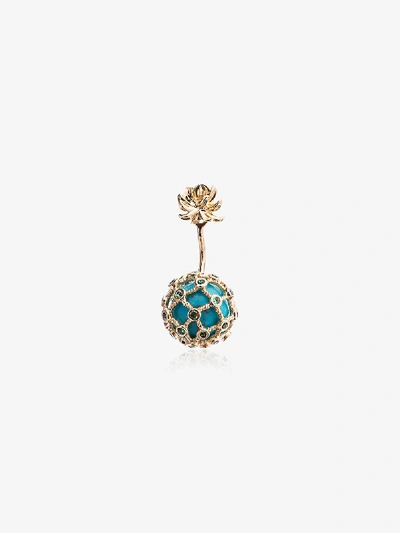 Shop Yvonne Léon Ladies Turquoise Blue Pineapple Design 18kt Gold Mini Earrings In Metallic