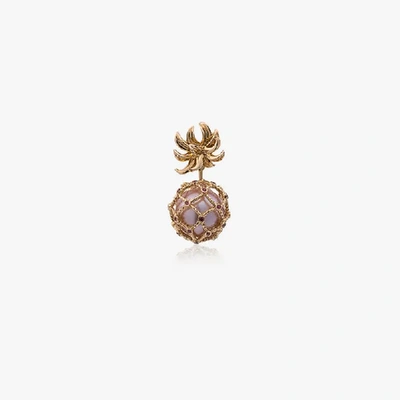 Shop Yvonne Léon Ladies Yellow Pineapple Design 18kt Gold Pearl And Earrings In Metallic