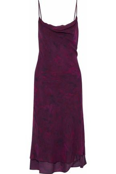 Shop Haute Hippie Draped Printed Stretch-silk Dress In Violet
