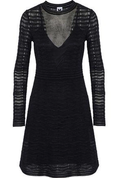 Shop M Missoni Burnout-effect Metallic Crochet-knit Mini Dress In Black