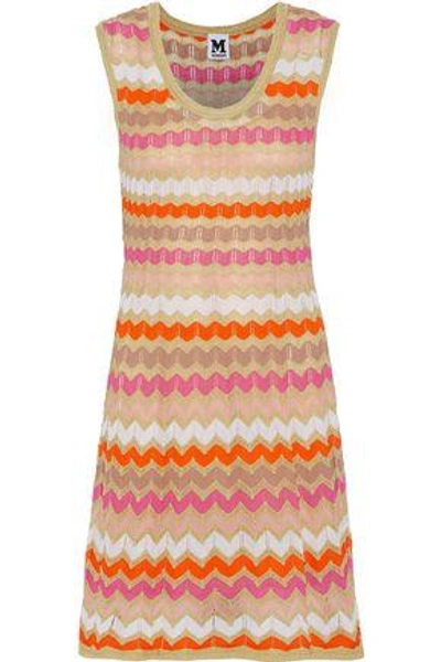 Shop M Missoni Woman Metallic Crochet-knit Cotton-blend Mini Dress Multicolor