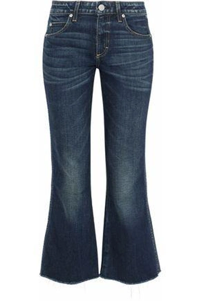 Shop Amo Woman Frayed Mid-rise Kick-flare Jeans Dark Denim