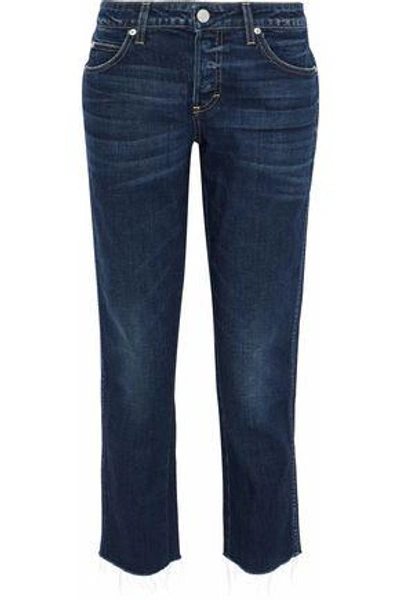 Shop Amo Woman Tomboy Cropped Distressed Mid-rise Straight-leg Jeans Dark Denim