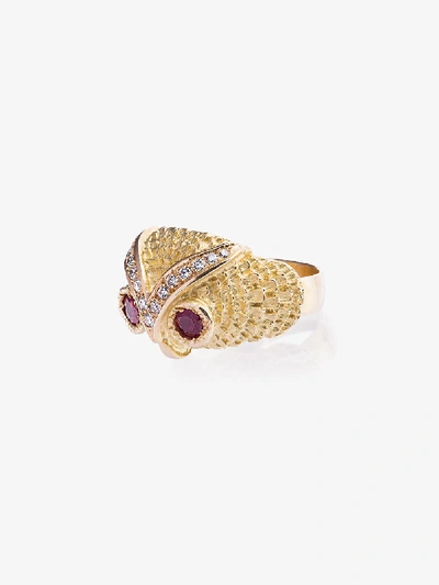 Shop Yvonne Léon Gold Owl Diamond Ring In Metallic