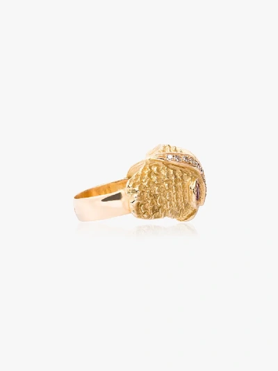 Shop Yvonne Léon Gold Owl Diamond Ring In Metallic