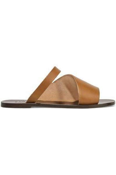 Shop Atp Atelier Cala Cutout Leather Slides In Light Brown