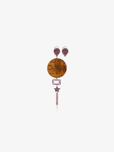 Shop Francesca Villa Pink Viola Vola Rose Gold Earrings In Pink/purple