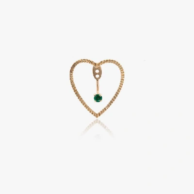 Shop Yvonne Léon Gold Puce Coeur Et Dessous Emerald Earring In Metallic