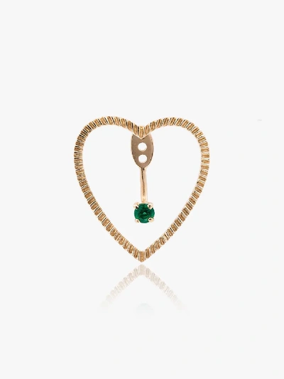 Shop Yvonne Léon Gold Puce Coeur Et Dessous Emerald Earring In Metallic