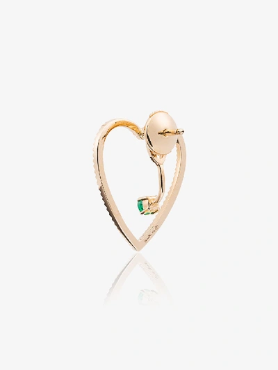 Shop Yvonne Léon Gold Puce Coeur Et Dessous Emerald Earring In Metallic