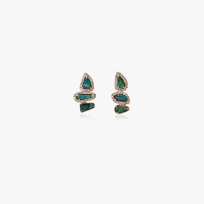 Shop Kimberly Mcdonald Blue And Gold Opal And Diamond Earrings In Metallic