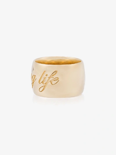 Shop Established 14k Yellow Gold Thug Life Ring In Metallic