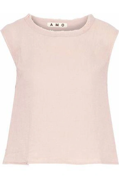 Shop Amo Woman Ruffled Frayed Cotton-gauze Top Pastel Pink