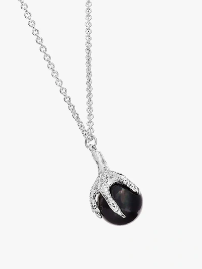 Shop Maria Nilsdotter Silver Claw Necklace With Black Pearl In Metallic