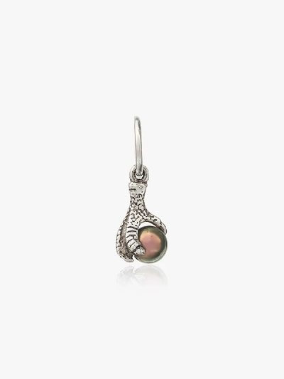 Shop Maria Nilsdotter Silver Tiny Claw Pearl Earring In Metallic