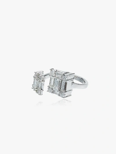 Shop Mindi Mond 18k White Gold Clarity Open Dual Cube Diamond Ring In Metallic