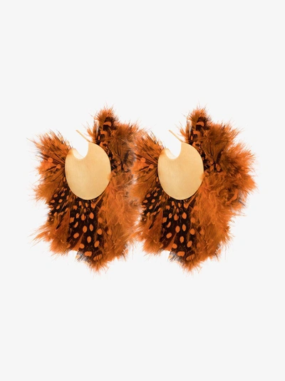 Shop Katerina Makriyianni Feather Hoop Earrings In Yellow/orange