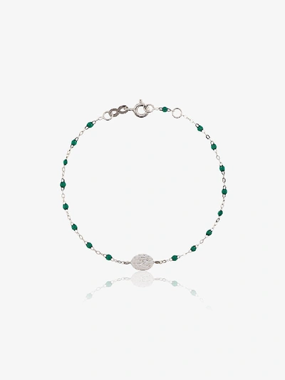 Shop Gigi Clozeau 18k White Gold Madone Beaded Bracelet In Green