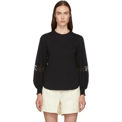 Shop See By Chloé See By Chloe Black Lace Detail T-shirt In 001 Black