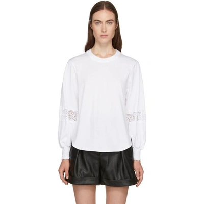 Shop See By Chloé See By Chloe White Lace Detail T-shirt In 109 White