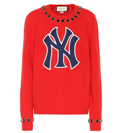 Shop Gucci Embellished Wool Sweater In Red