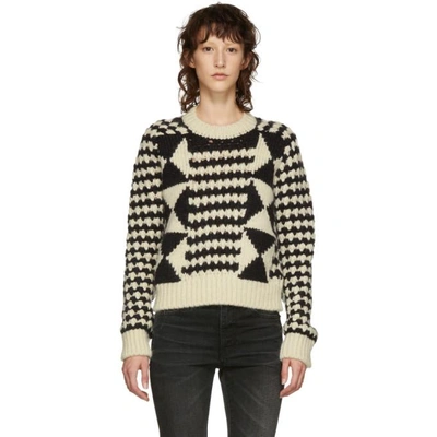Shop Saint Laurent Black And White Wool And Alpaca Sweater In 1095 Black
