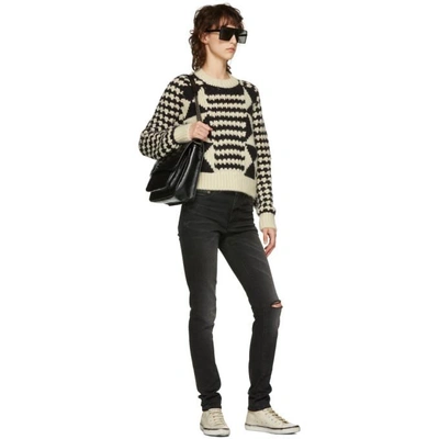 Shop Saint Laurent Black And White Wool And Alpaca Sweater In 1095 Black