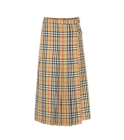 Shop Burberry Check Wool Skirt In Beige