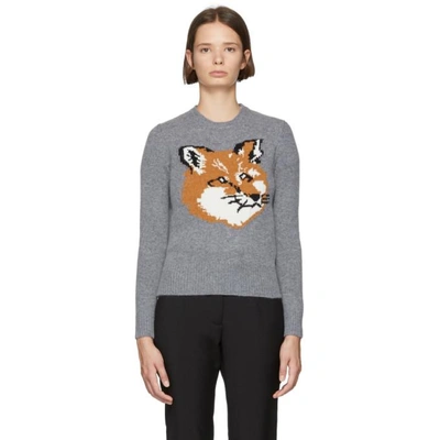 Shop Maison Kitsuné Maison Kitsune Grey Fox Head Sweater In Grey Melang