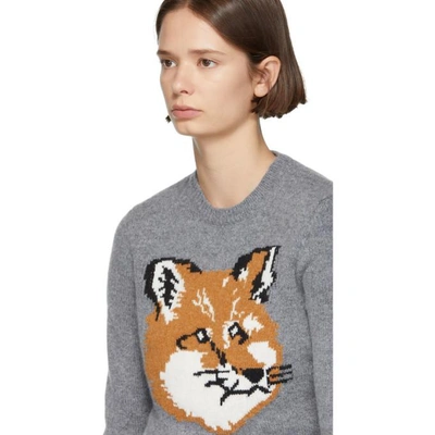 Shop Maison Kitsuné Maison Kitsune Grey Fox Head Sweater In Grey Melang