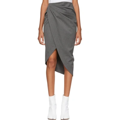 Shop Helmut Lang Grey Wool Draped Skirt