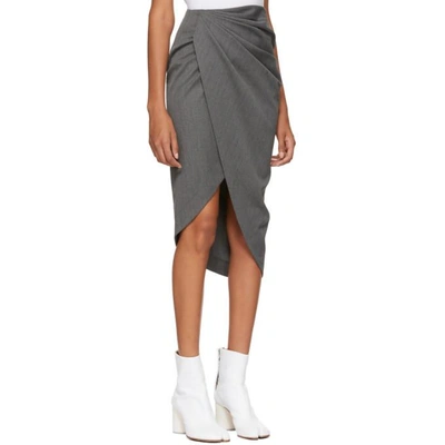Shop Helmut Lang Grey Wool Draped Skirt