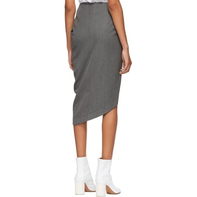Shop Helmut Lang Grey Wool Draped Skirt