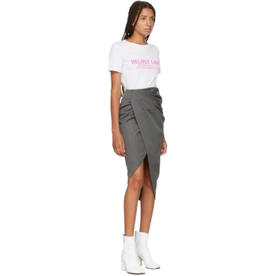 Shop Helmut Lang Grey Wool Draped Skirt