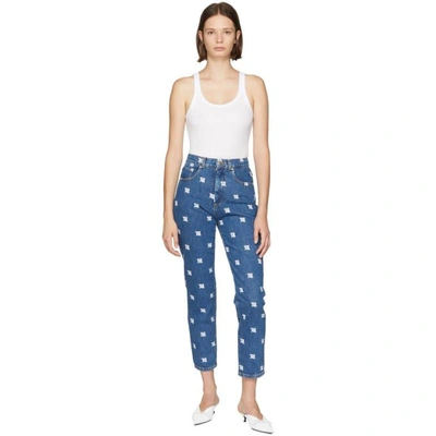 Shop Misbhv Blue Embroidered Monogram Jeans