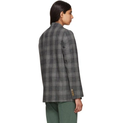 Shop Acne Studios Blue Check Double-breasted Blazer In Blue/green