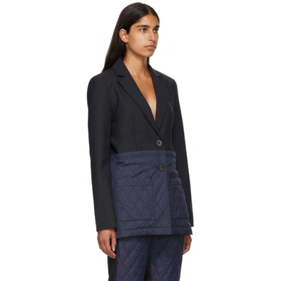 Shop Tibi Navy And Black Oversized Quilted Combo Blazer