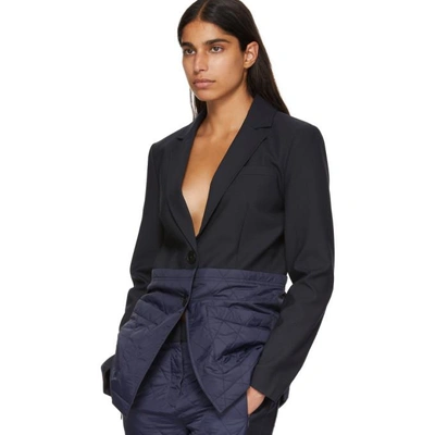 Shop Tibi Navy And Black Oversized Quilted Combo Blazer
