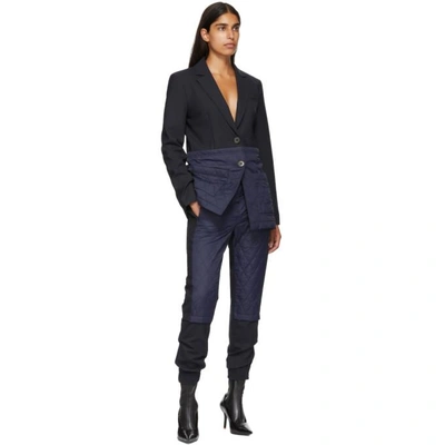 Shop Tibi Navy And Black Oversized Quilted Combo Blazer