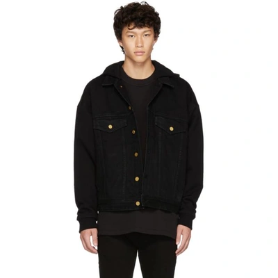 Shop Fear Of God Black Hooded Trucker Jacket