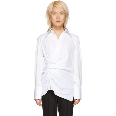 Shop Helmut Lang White Draped Poplin Shirt