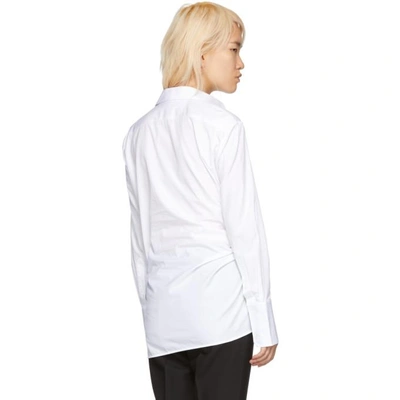 Shop Helmut Lang White Draped Poplin Shirt