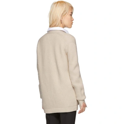 Shop Helmut Lang White Distressed Lambswool Cardigan In Lt Canvas