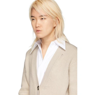 Shop Helmut Lang White Distressed Lambswool Cardigan In Lt Canvas
