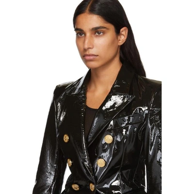 Shop Balmain Black Patent Leather Jacket