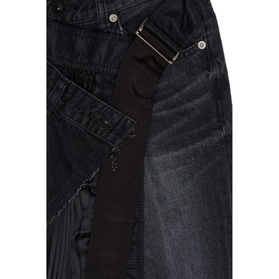 Shop Sacai Black Pleated Wrap Skirt Jeans