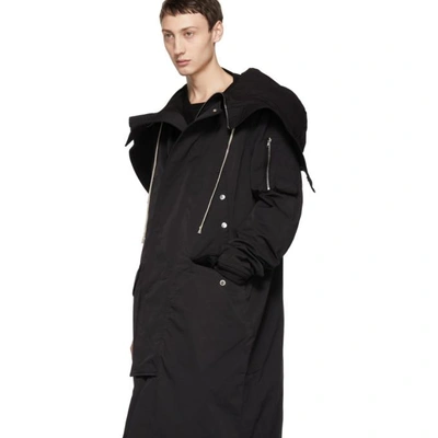Shop Rick Owens Drkshdw Black Hooded Long Coat In 09 Black